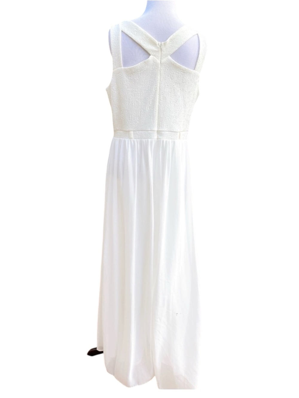 Sami & Jo White Sleeveless Pleated Maxi Dress Chiffon 12 Bohemian Wedding Chic